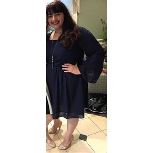 Navy Bell Sleeved Dress